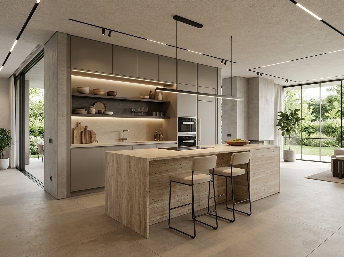 Visualización 3D fotorrealista de cocina